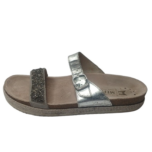 Mephisto Shoes - Mephisto Air-Relax Silver Metallic Glitter Buckle Slide‎ Sandals Womens 37